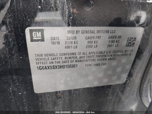1G6AX5SX3H0156961 Cadillac CTS LUXURY