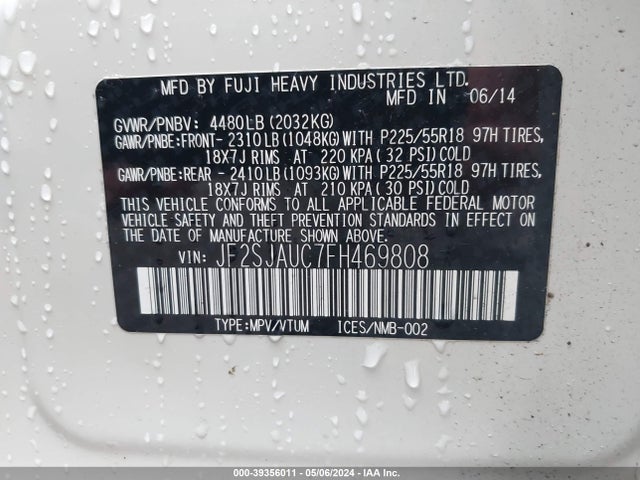 Subaru Forester 2.5i Touring 2015 JF2SJAUC7FH469808 Image 9