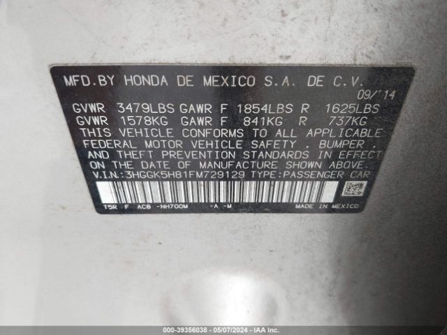 3HGGK5H81FM729129 Honda Fit Ex/ex-l