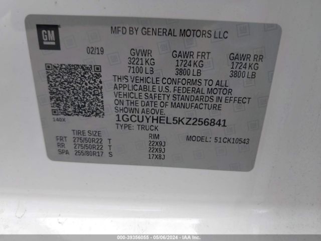 1GCUYHEL5KZ256841 Chevrolet Silverado 1500 High Country