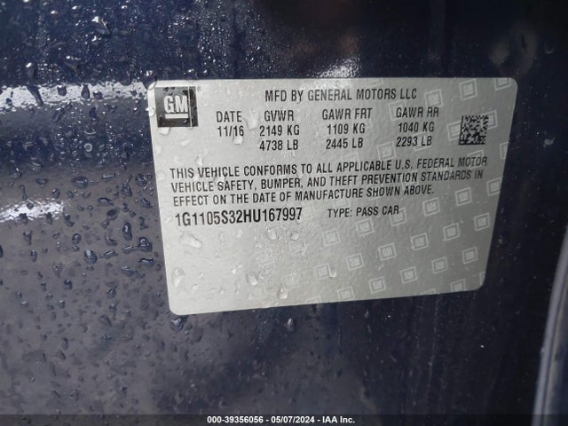Chevrolet IMPALA 1LT 2017 1G1105S32HU167997 Image 9