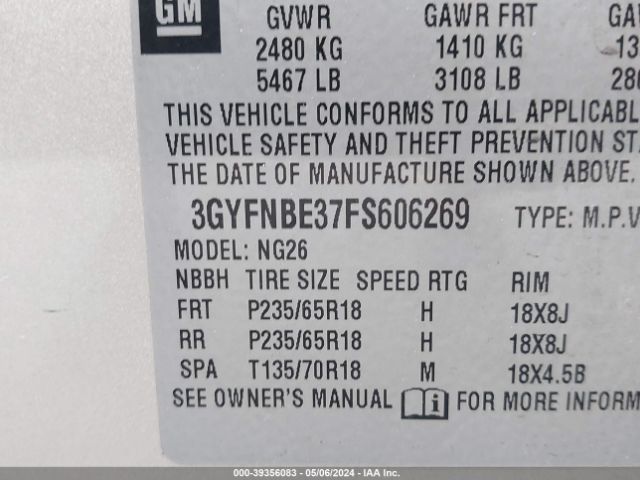3GYFNBE37FS606269 Cadillac Srx Luxury Collection