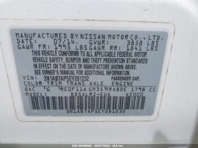 Nissan SENTRA SR 2014 3N1AB7AP5EY281232 Image 9