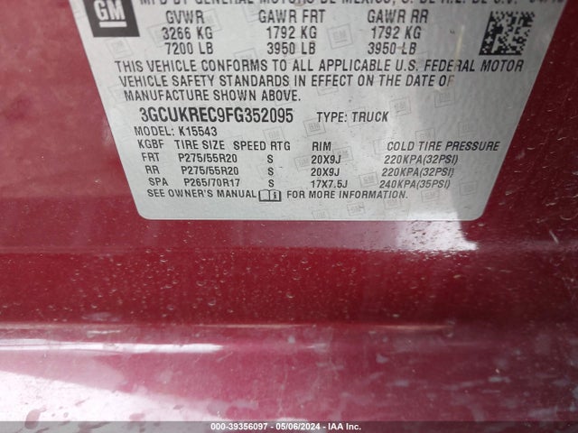 Chevrolet Silverado 1500 1lt 2015 3GCUKREC9FG352095 Image 9