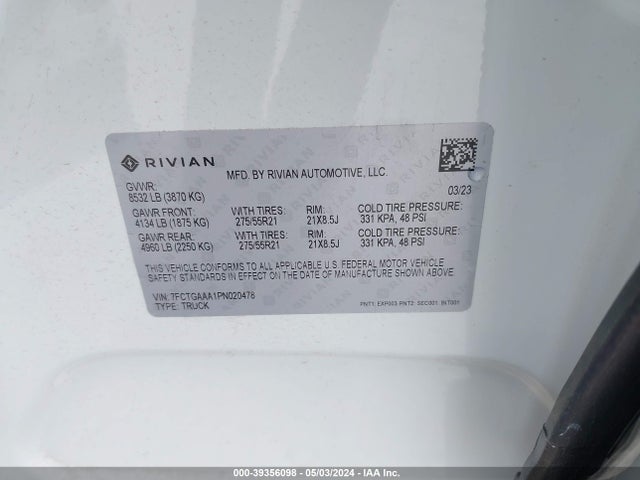 Rivian R1t Adventure 2023 7FCTGAAA1PN020478 Image 9