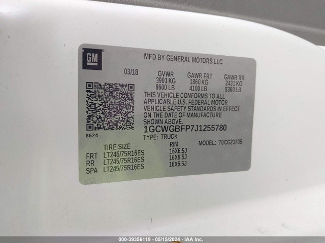 Chevrolet Express 2500 Work Van 2018 1GCWGBFP7J1255780 Image 9