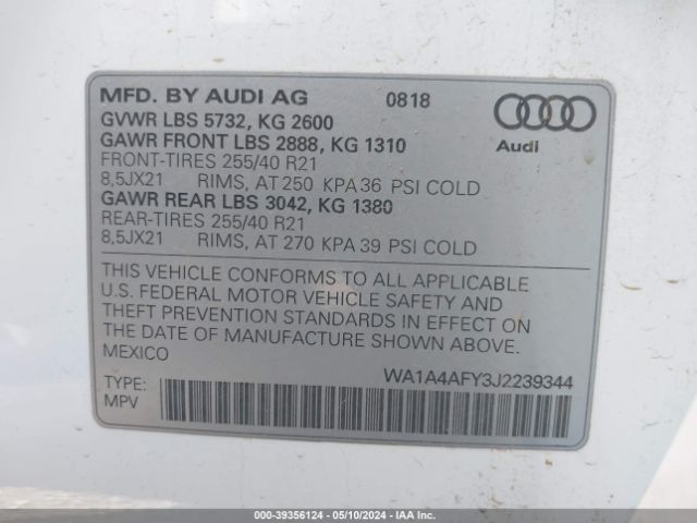 WA1A4AFY3J2239344 Audi Sq5 3.0t Premium Plus