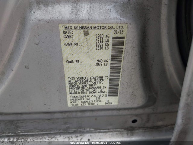 Nissan Altima 2.5 Sv 2015 1N4AL3AP9FC242873 Image 9