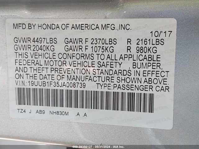 19UUB1F35JA008739 Acura TLX