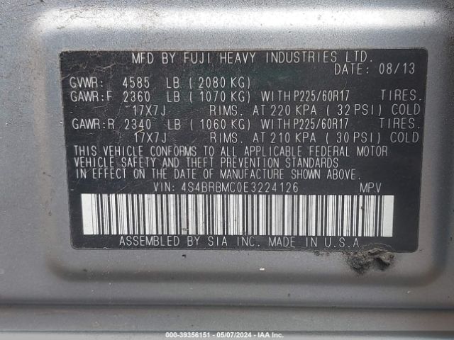 4S4BRBMC0E3224126 Subaru Outback 2.5i Limited