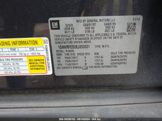 Chevrolet Traverse Ls 2014 1GNKRFED0EJ263031 Image 9