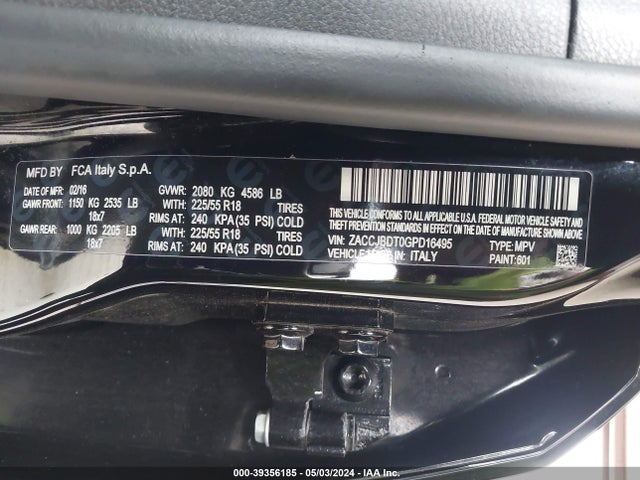 Jeep Renegade Limited 2016 ZACCJBDT0GPD16495 Image 9