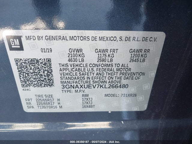 Chevrolet EQUINOX LT 2019 3GNAXUEV7KL266480 Image 9