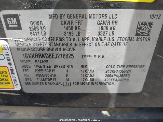 GMC Acadia Slt-1 2014 1GKKRRKD6EJ218825 Image 9