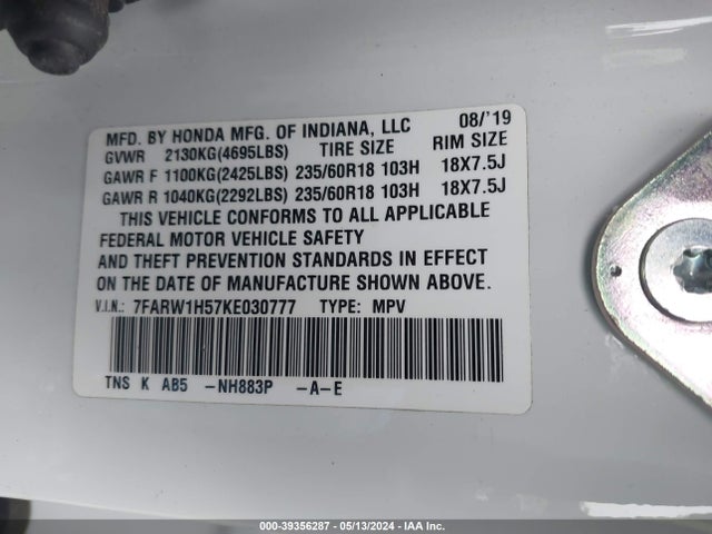 Honda CR-V EX 2019 7FARW1H57KE030777 Image 9