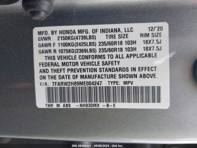 Honda Cr-v Awd Ex-l 2021 7FARW2H89ME004247 Image 9