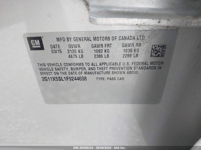 Chevrolet Impala 1fl 2015 2G11X5SL1F9244638 Image 9