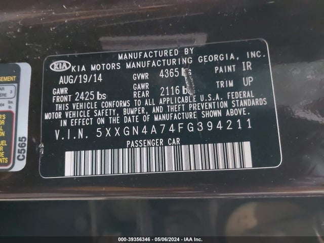 KIA OPTIMA EX 2015 5XXGN4A74FG394211 Image 9