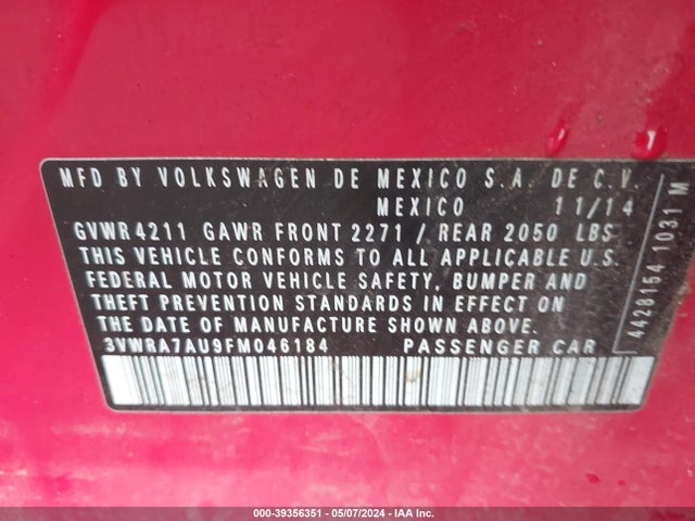 3VWRA7AU9FM046184 Volkswagen Golf Tdi S 4-door