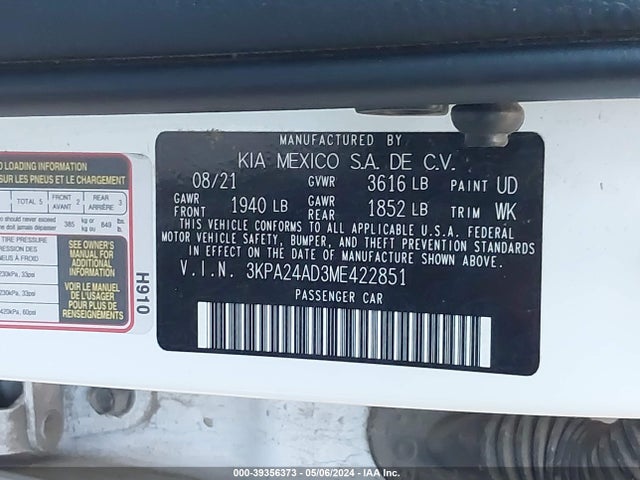 KIA RIO S 2021 3KPA24AD3ME422851 Image 9