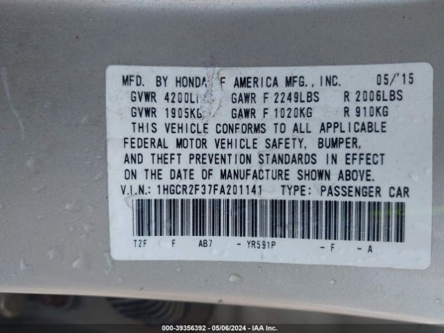 1HGCR2F37FA201141 Honda ACCORD LX