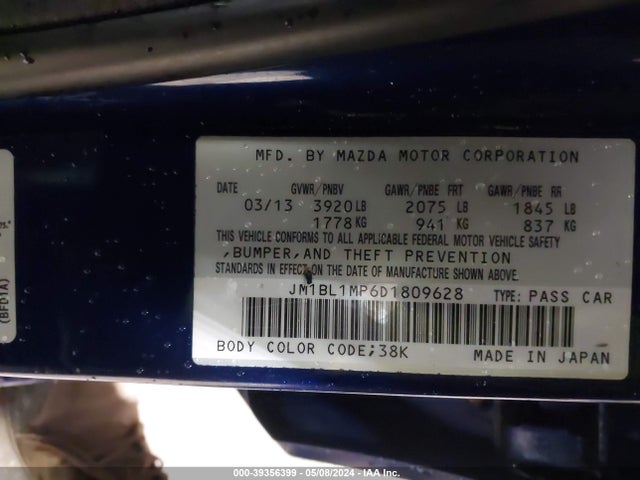 Продаж на аукціоні авто 2013 Mazda Mazda3 I Grand Touring, vin: JM1BL1MP6D1809628, номер лоту: 39356399