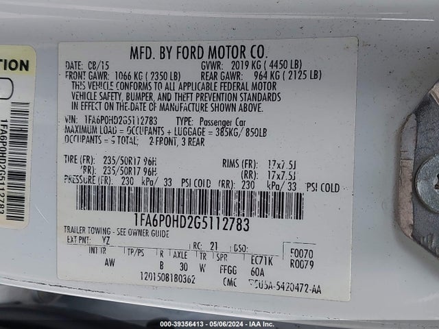 Ford FUSION SE 2016 1FA6P0HD2G5112783 Image 9