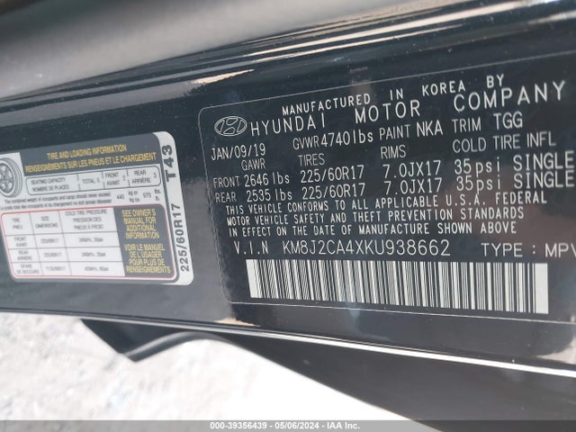 Hyundai TUCSON SE 2019 KM8J2CA4XKU938662 Image 9
