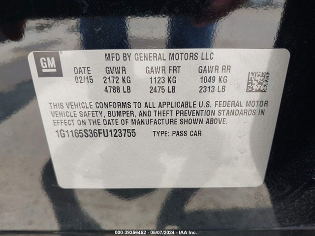Chevrolet IMPALA 2LZ 2015 1G1165S36FU123755 Image 9