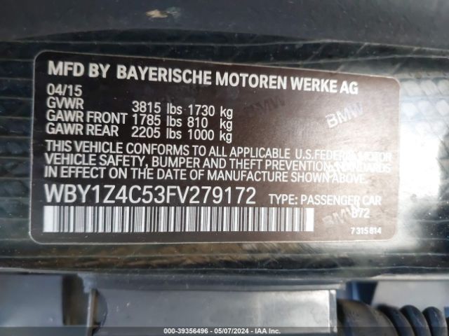 WBY1Z4C53FV279172 BMW I3 Base W/range Extender
