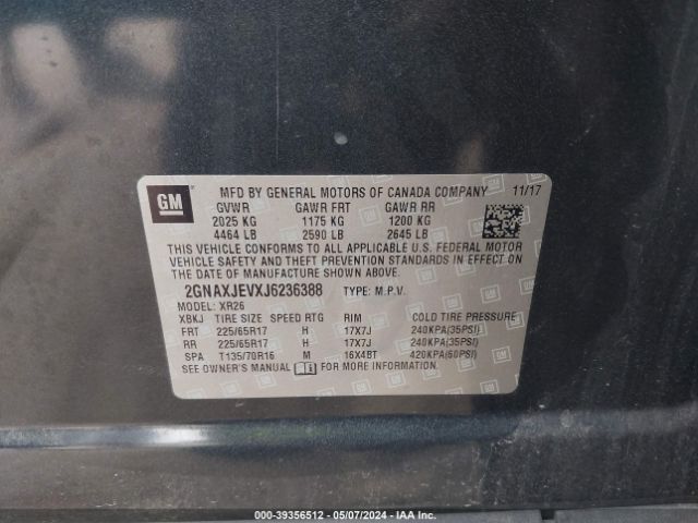 2GNAXJEVXJ6236388 Chevrolet EQUINOX LT