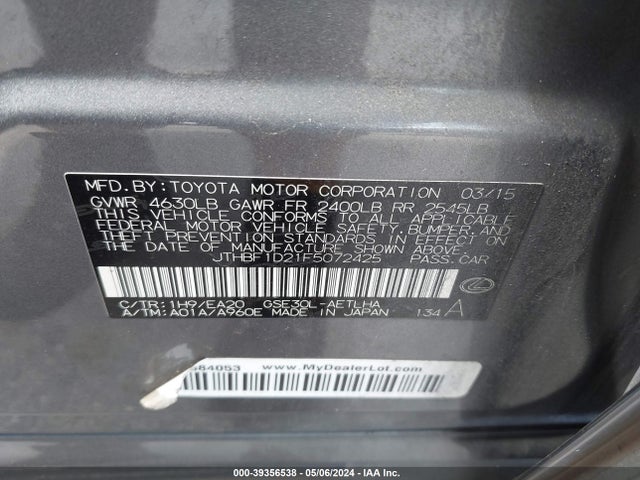 Lexus Is 250 Crafted Line 2015 JTHBF1D21F5072425 Image 9