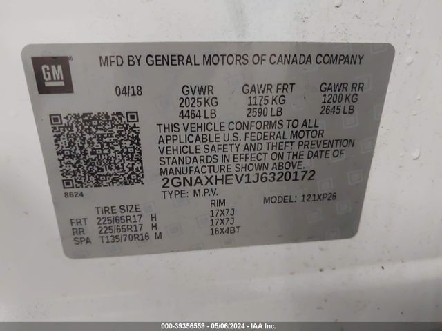 Chevrolet EQUINOX LS 2018 2GNAXHEV1J6320172 Image 9