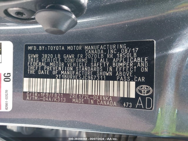 Toyota COROLLA LE 2018 2T1BURHE5JC967311 Image 9