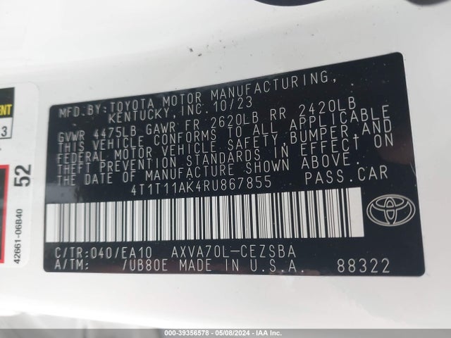 Toyota CAMRY SE 2024 4T1T11AK4RU867855 Image 9