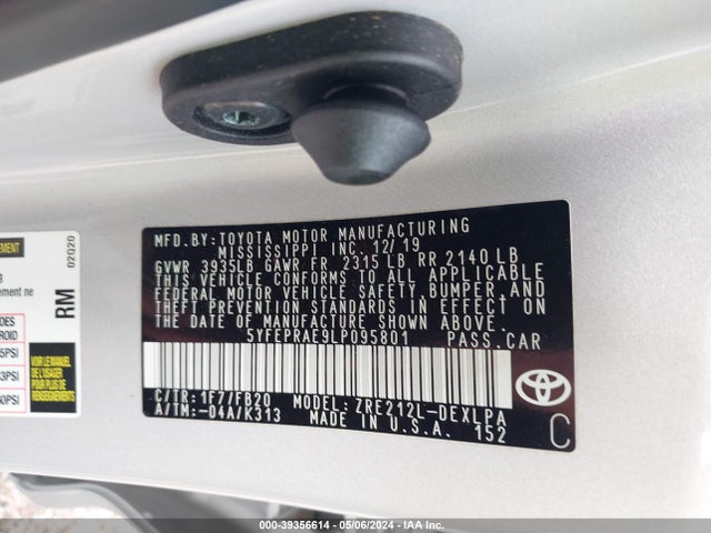 Toyota COROLLA LE 2020 5YFEPRAE9LP095801 Image 9