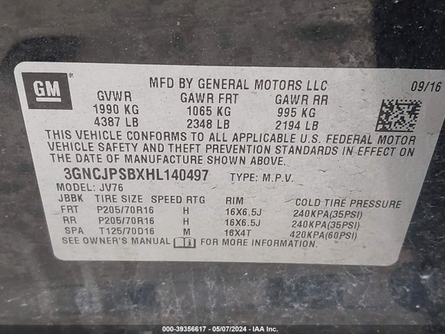 Chevrolet Trax Lt 2017 3GNCJPSBXHL140497 Image 9