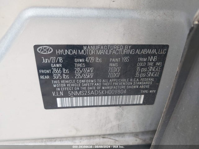 Hyundai Santa Fe Se 2019 5NMS23AD5KH009804 Image 9