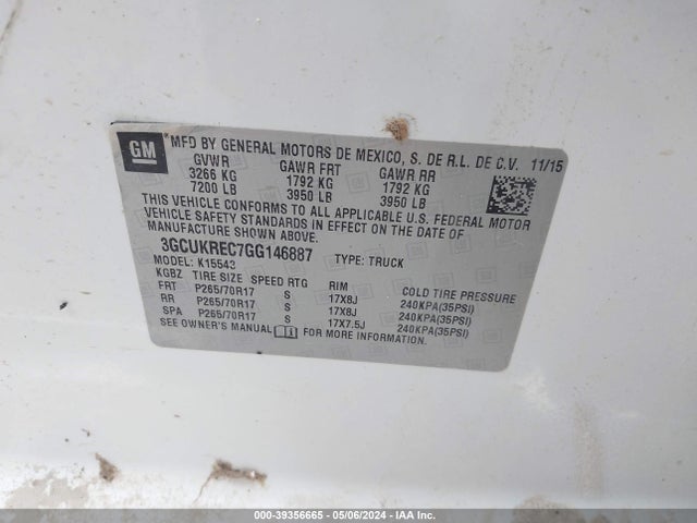 Chevrolet Silverado 1500 1lt 2016 3GCUKREC7GG146887 Image 9