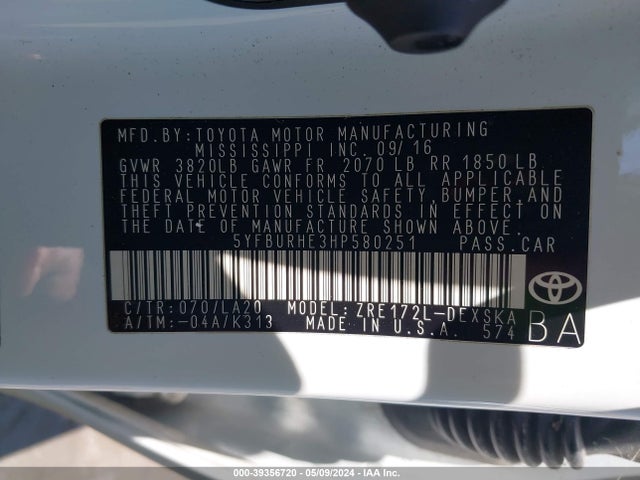 Toyota Corolla Xse 2017 5YFBURHE3HP580251 Image 9