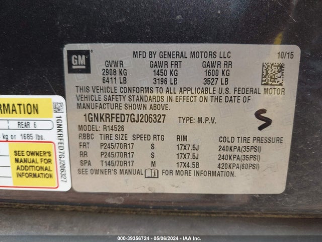 Chevrolet Traverse Ls 2016 1GNKRFED7GJ206327 Image 9
