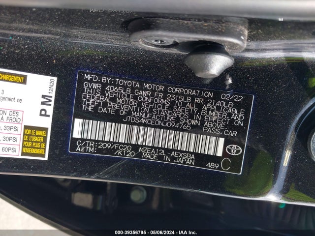 Toyota COROLLA SE 2022 JTDS4MCE0NJ094765 Image 9