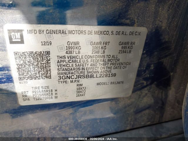3GNCJRSB8LL228159 Chevrolet Trax Awd Premier