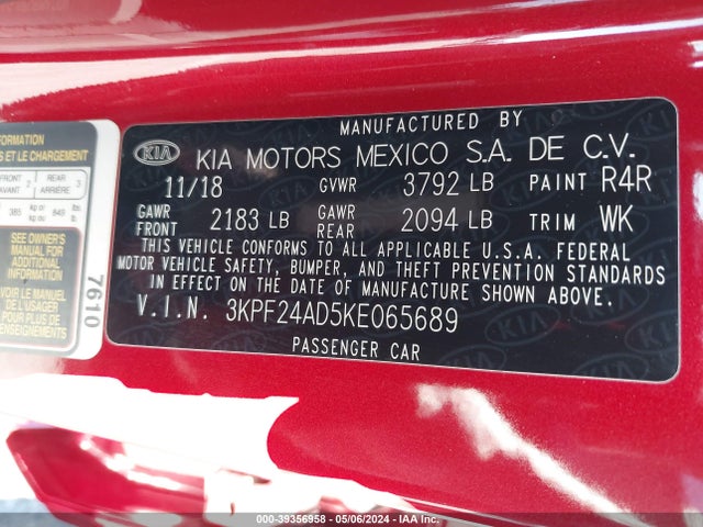 KIA Forte Lxs 2019 3KPF24AD5KE065689 Image 9