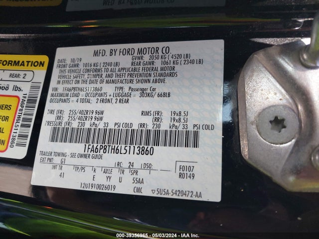 Ford Mustang Ecoboost Premium Fastback 2020 1FA6P8TH6L5113860 Image 9