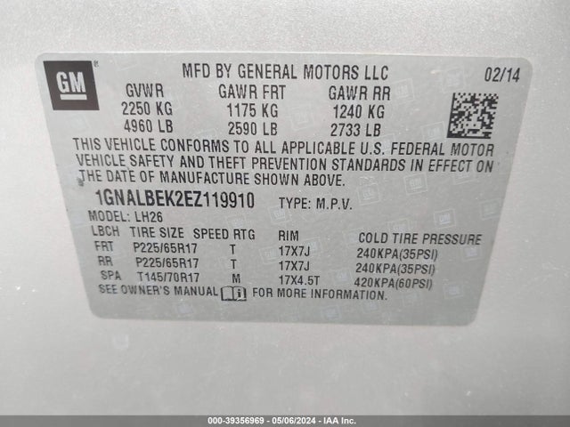 Chevrolet EQUINOX 1LT 2014 1GNALBEK2EZ119910 Image 9
