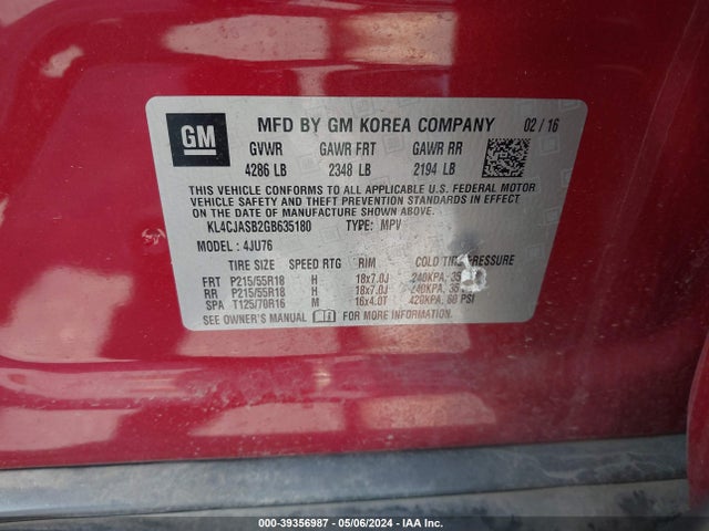 Buick Encore 2016 KL4CJASB2GB635180 Image 9