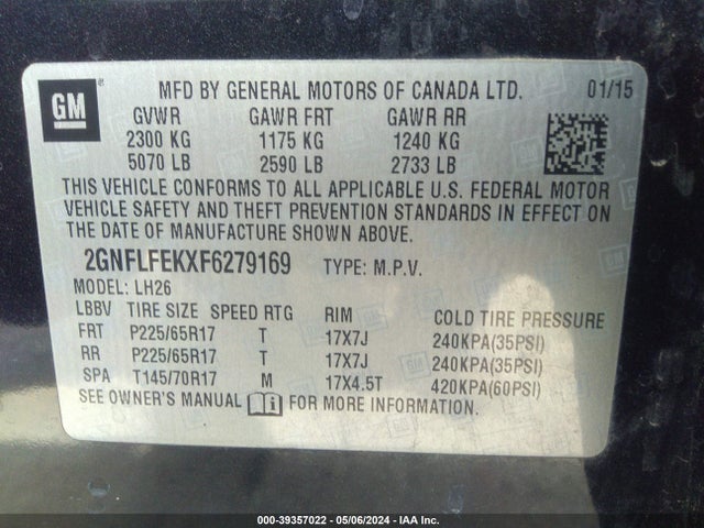 Chevrolet EQUINOX 1LT 2015 2GNFLFEKXF6279169 Image 9
