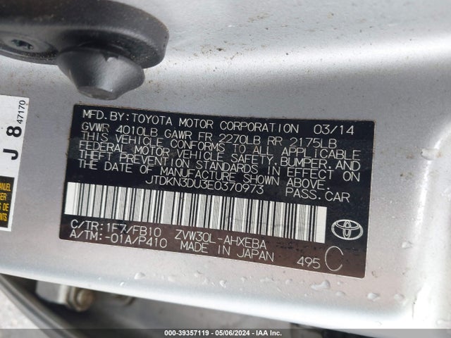 Toyota Prius Five/four/three/two 2014 JTDKN3DU3E0370973 Image 9