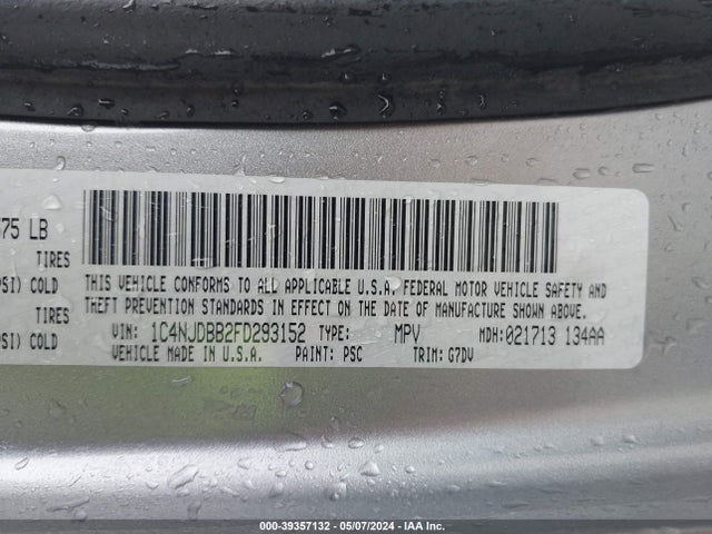 Jeep Compass Altitude Edition 2015 1C4NJDBB2FD293152 Image 9